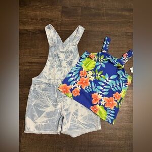 Children’s Place Girls 10-12 Bundle Short Shorts Overall And Top.
